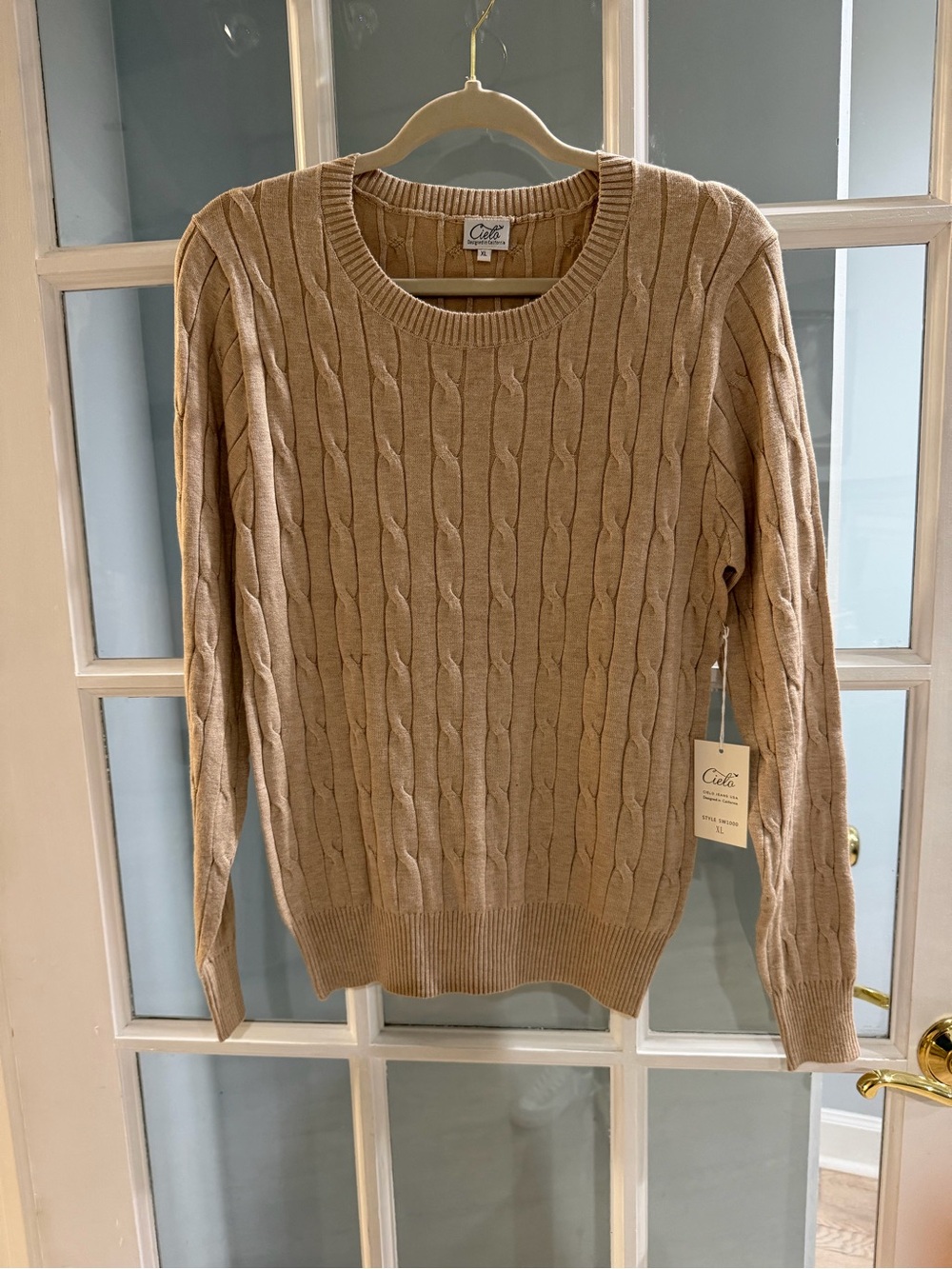 Cielo womens XL Cottage Granny Prairie sweater cable knit Luxury tan Beige Top